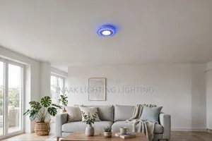 Modern Round LED Ceiling Light with Blue Crystal Border