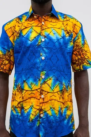 Men's Cobalt & Yellow Abstract African Print Shirt
