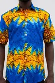 Men's Cobalt & Yellow Abstract African Print Shirt - 1