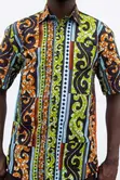 Men's Olive & Orange Scroll African Print Shirt - 2
