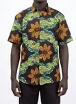 Men's Green Floral Wave African Print Shirt - 1