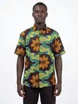 Men's Green Floral Wave African Print Shirt - 3