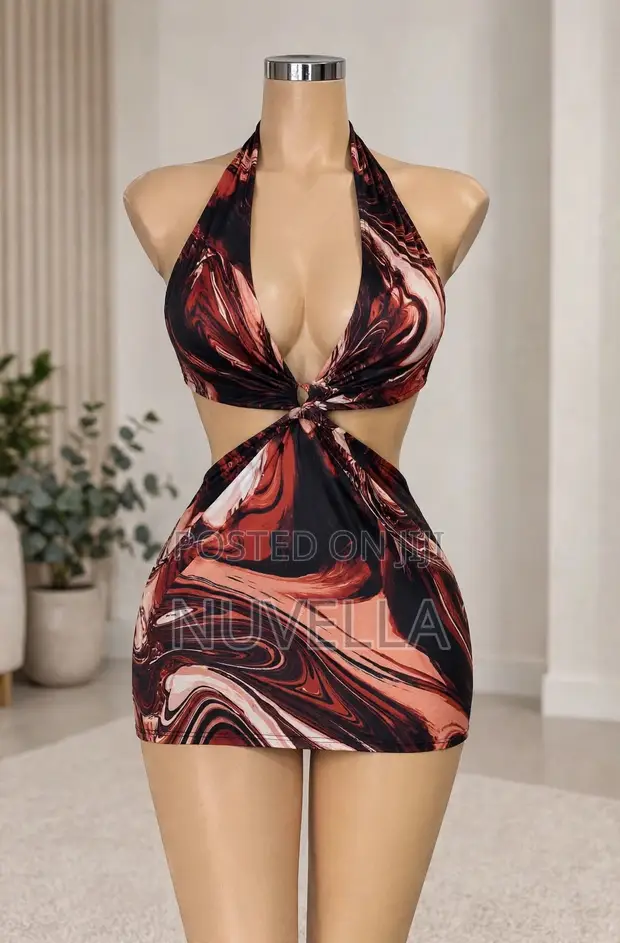 Marble Swirl Backless Halter Mini Dress - 1