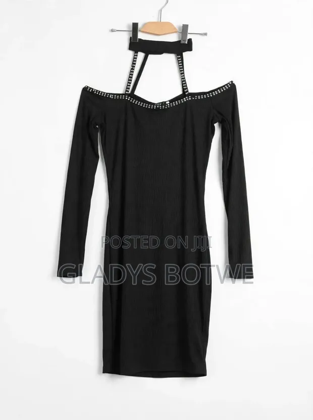 New Black Choker Off-Shoulder Bodycon Dress - UK 14 - 1