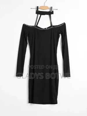 New Black Choker Off-Shoulder Bodycon Dress - UK 14