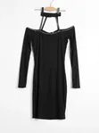 New Black Choker Off-Shoulder Bodycon Dress - UK 14 - 1