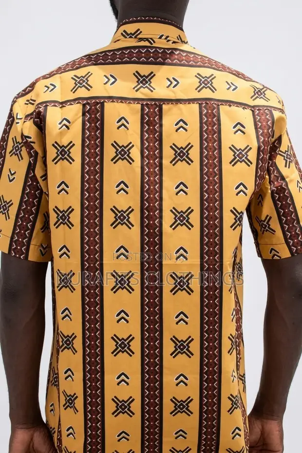 Men's Mustard Yellow Tribal African Print Shirt - 1