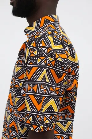 Men's Vibrant Orange Chevron African Print Shirt