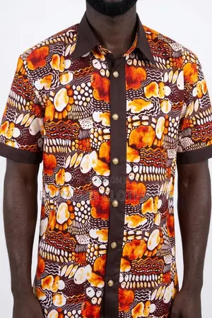 Men's Ochre & Brown Mosaic African Print Shirt
