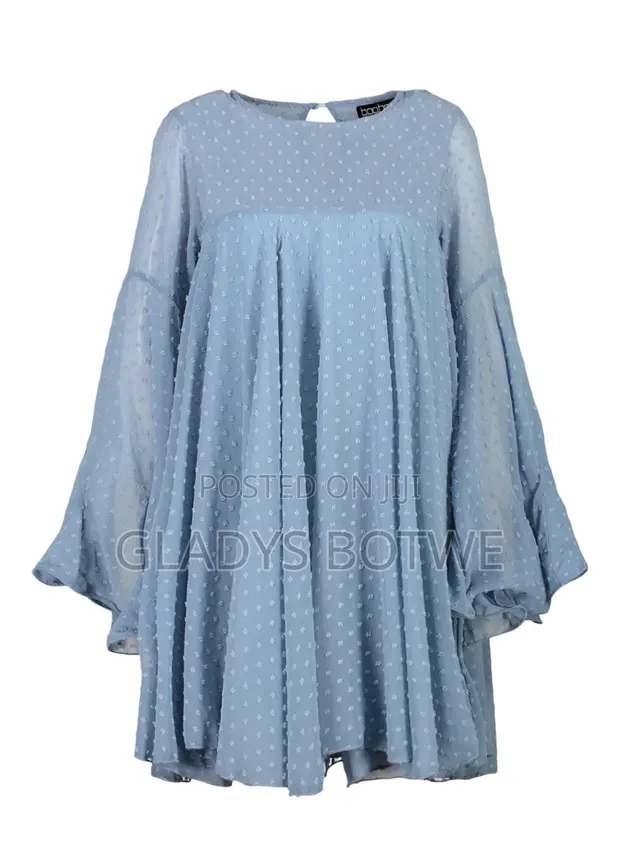 Boohoo Dobby Mesh Smock Dress - Blue, Size 16 - 1