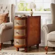 Solid Wood Side Table with 3 Rattan Drawers - 1