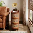 Solid Wood Side Table with 3 Rattan Drawers - 2