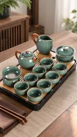 Chinese Ceramic Tea Set with Teapot, Cups, Gaiwan & Tray - 2
