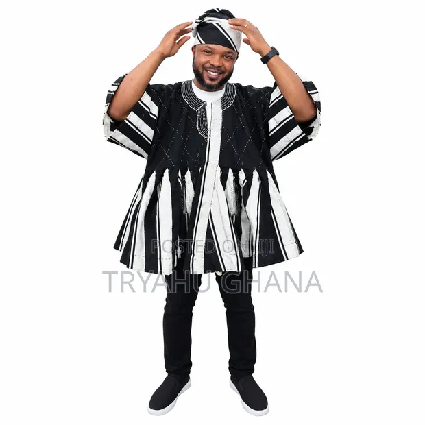 Black and White Durbar Smock Outfit - Traditional Northern Wear - 1