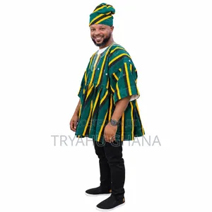 Neat Green and Yellow Graduation Smock Set for Men