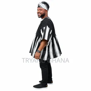 Pure Black and White Funeral Smock Attire for Men
