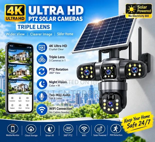 4K Ultra HD Triple-Lens PTZ Solar Security Camera - 1