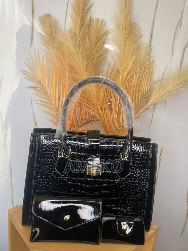 Ladies Black Croc Handbag Set - Brand New - 1