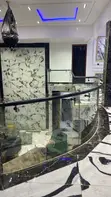 Staircase Bending Glass with Gold Bolts & Black Handrails - 2