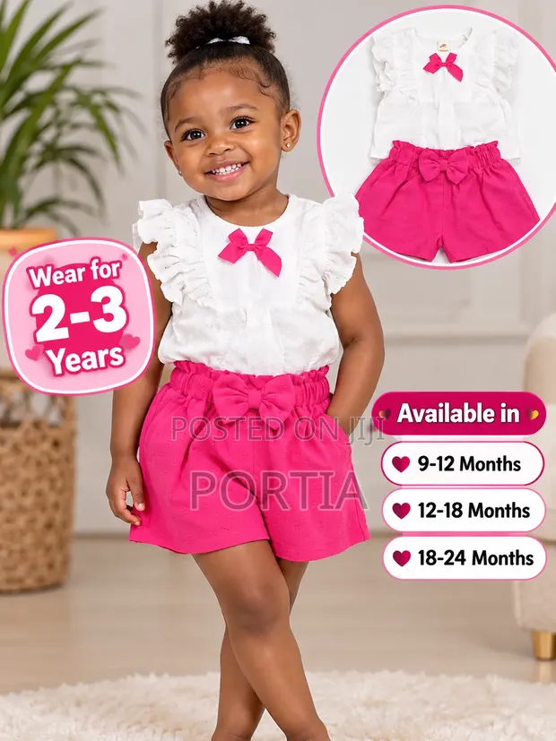 Brand New Kids Matching Outfit: White Top & Pink Shorts - 1