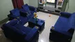 Royal Comfort 7-Seater Blue Velvet Sofa with Cup Holder & Glass Table - 4