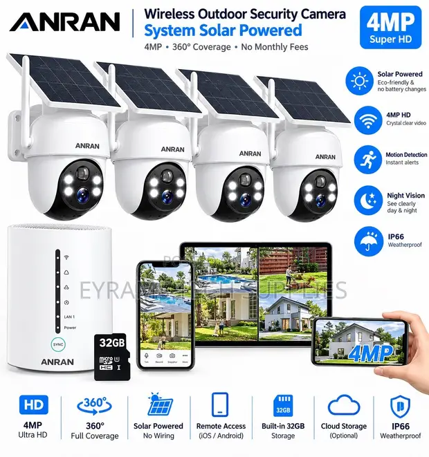ANRAN 4MP Wireless Solar Outdoor Security Camera System - 4 Camera - 1