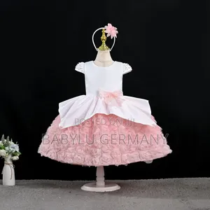 Premium Pink and White Girl's Ballgown Dress with Headband