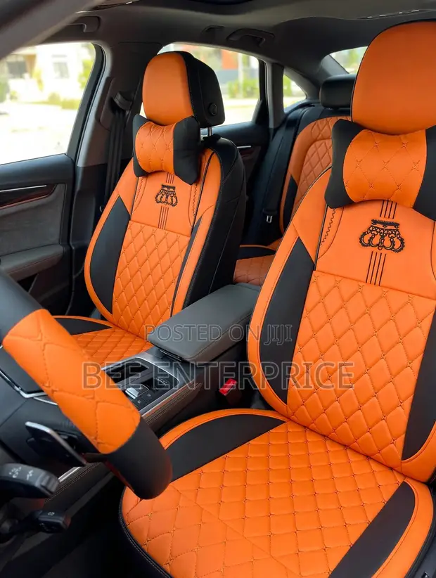 Orange & Black Full Seat Covers - Luxury VIP Diamond Leather - 1