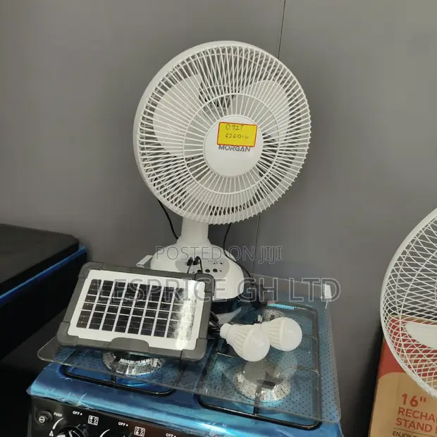 Monster Performance Rechargeable Fan with Solar Panel, USB Port & Bulb - 1