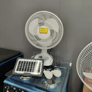 Discounted Rechargeable Fan with Solar Panels, USB & Bulbs