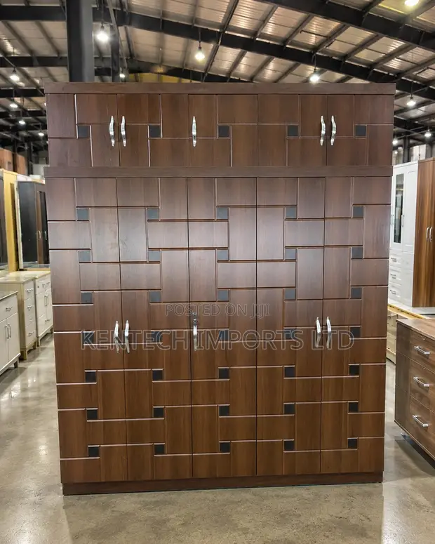 Modern 5-Door Geometric Wardrobe with Overhead Storage - 1