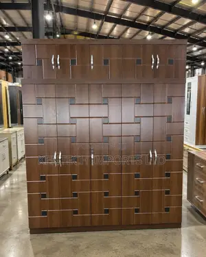 Modern 5-Door Geometric Wardrobe with Overhead Storage