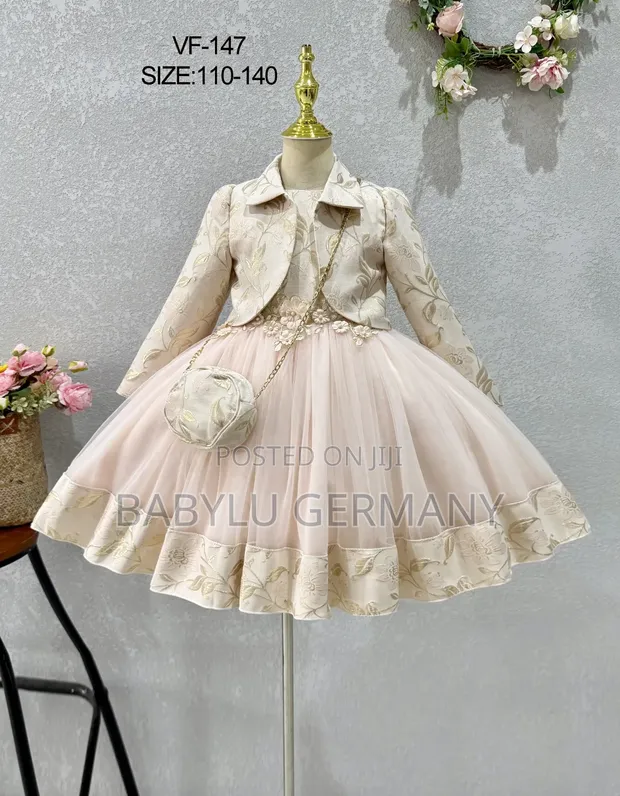 Premium Quality Pink Girl's Dress with Matching Handbag - 1