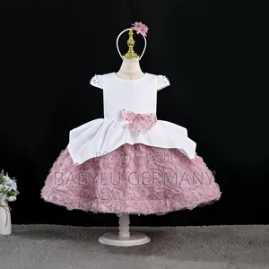 Premium Pink and White Ballgown Dress with Headband
