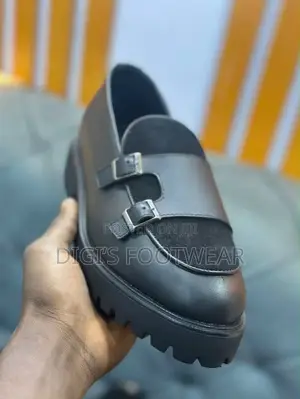 Black Leather Double Monk Strap Loafer Shoe