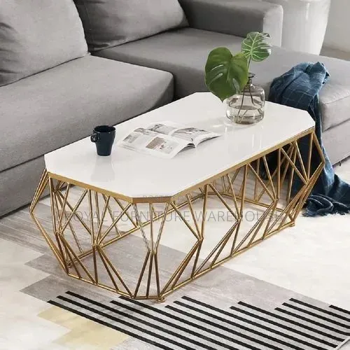 Modern Geometric Marble-Top Coffee Table - 1