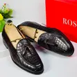 Rossi Dark Brown Croc-Embossed Leather Tassel Loafers - 1
