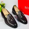 Rossi Dark Brown Croc-Embossed Leather Tassel Loafers - 3