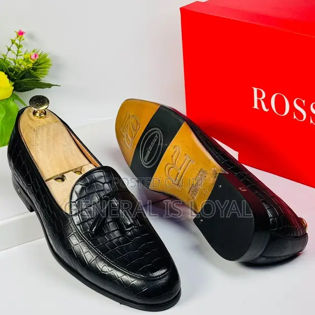 Rossi Black Crocodile-Embossed Leather Tassel Loafers - 1