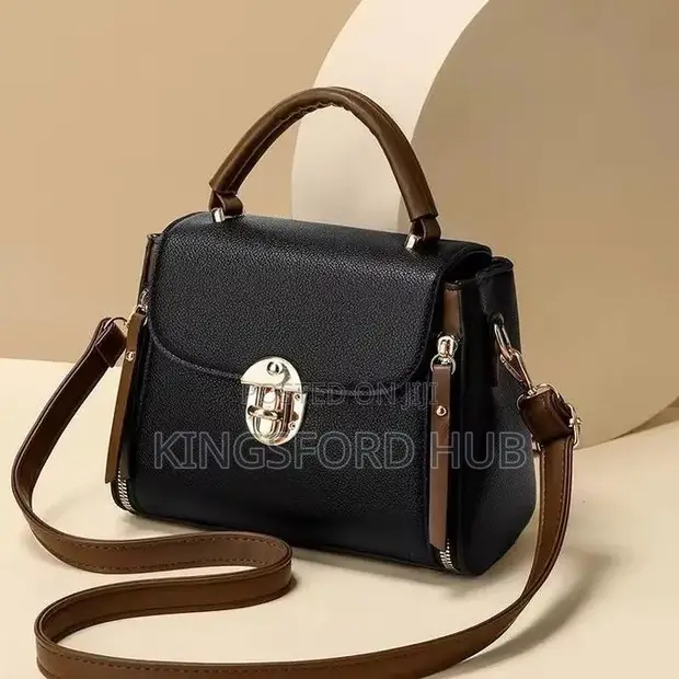 Women's Black Textured Handbag - 1