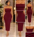 Burgundy Strapless Bodycon Midi Dress - 1