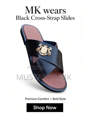 Men's Cross Strap Leather Slides