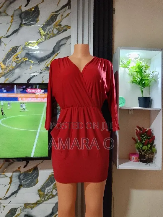 Elegant Red Wrap Mini Dress - 1