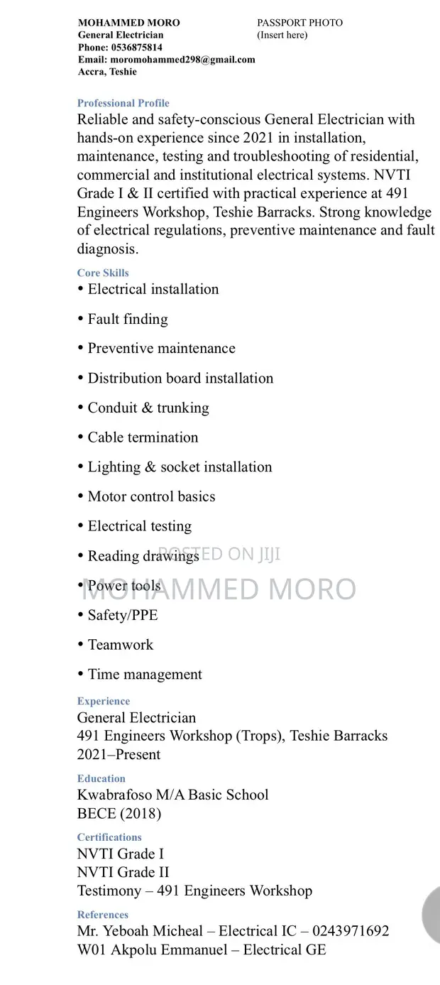 Construction & Skilled Trade CV - Electrical Technician - 1