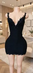 Ladies Black Lace Bodycon Mini Dress - 1