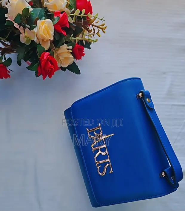 Vibrant Blue Shoulder Bag with Gold 'PARIS' Lettering - 1