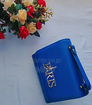 Vibrant Blue Shoulder Bag with Gold 'PARIS' Lettering