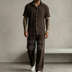 Two-Tone Men's Textured Draped Shirt & Wide Leg Pants