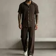 Two-Tone Men's Textured Draped Shirt & Wide Leg Pants - 1