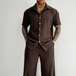 Two-Tone Men's Textured Draped Shirt & Wide Leg Pants - 2